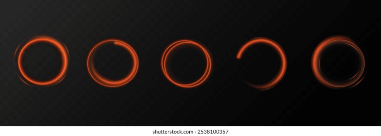 Gelbe Neon-Kreise für Swirl glänzende Ringe Lichteffekt. Gekrümmte gelbe Linie Licht Effekt. Auf der Straße erscheint ein leuchtendes kreisförmiges Portal, das einen gelben Schein ausstrahlt. Vektorgrafik.