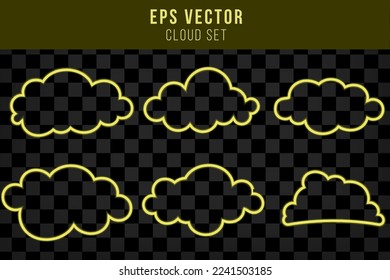 Yellow neon cloud isolated. Linear contour. Weather. Vector illustration