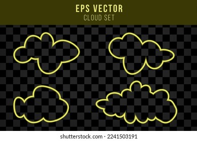 Yellow neon cloud isolated. Linear contour. Weather. Vector illustration