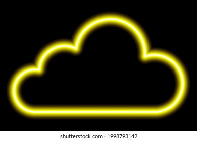 Gelbe Neonwolke auf schwarzem Hintergrund. Lineare Kontur. Wetter. Vektorgrafik