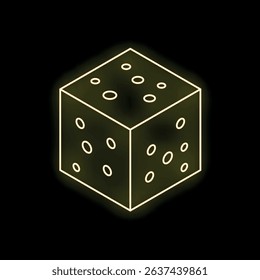 Yellow neon dice glowing on a black background, representing concepts like gambling, luck, and chance