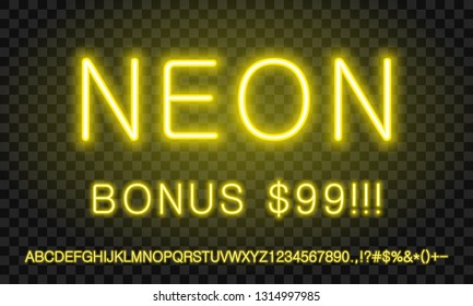 yellow neon font set