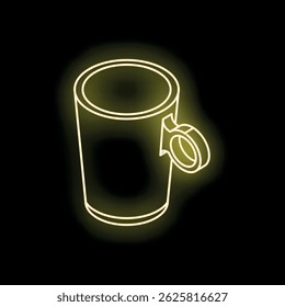 Yellow neon glowing mug representing a hot beverage against a dark backdrop