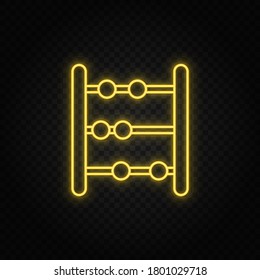 Yellow neon icon abacus, counting. Transparent background. Yellow neon vector icon