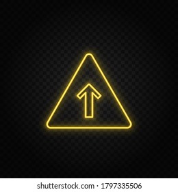 Yellow neon icon arrow, grow, pyramid.Transparent background. Yellow neon vector icon