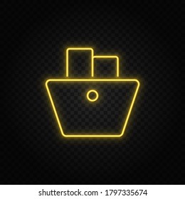 Yellow neon icon basket, checkout, shopping.Transparent background. Yellow neon vector icon
