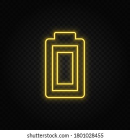 Yellow neon icon battery. Transparent background. Yellow neon vector icon