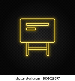 Yellow neon icon blackboard. Transparent background. Yellow neon vector icon