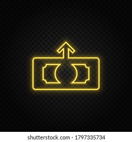 Yellow neon icon cash, finance, money.Transparent background. Yellow neon vector icon