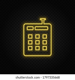 Yellow neon icon cashbox.Transparent background. Yellow neon vector icon