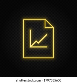Yellow neon icon chart, data, file.Transparent background. Yellow neon vector icon