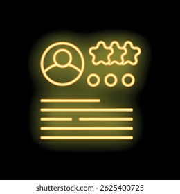 Yellow neon icon of customer satisfaction survey with stars rating scale and personal profile