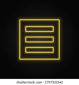 Yellow neon icon delivery, product.Transparent background. Yellow neon vector icon