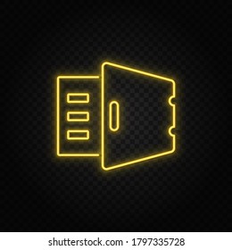 Yellow neon icon deposit, gold, safe.Transparent background. Yellow neon vector icon