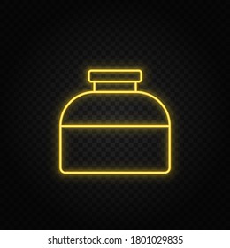 Yellow neon icon ink, bottle. Transparent background. Yellow neon vector icon