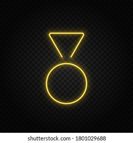 Yellow neon icon medal, prize. Transparent background. Yellow neon vector icon