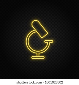 Yellow Neon Icon Mikroskop. Transparenter Hintergrund. Gelbe Neonvektorsymbol