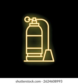 Yellow neon icon of an oxygen cylinder with a regulator, equipment for diving and underwater exploration