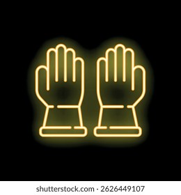 Icono de neón amarillo de un par de guantes de trabajo, enfatizando la protección de las manos y la seguridad en el lugar de trabajo