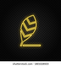 Yellow neon icon pen, bird feather. Transparent background. Yellow neon vector icon