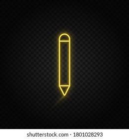 Yellow neon icon pencil. Transparent background. Yellow neon vector icon