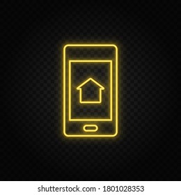 Yellow neon icon phone, home. Transparent background. Yellow neon vector icon