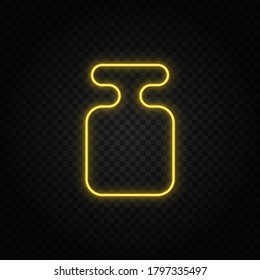 Yellow neon icon plummet, reference, weight.Transparent background. Yellow neon vector icon