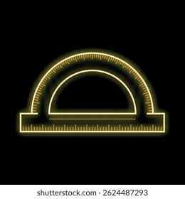Icono de neón amarillo de un transportador que brilla sobre fondo negro