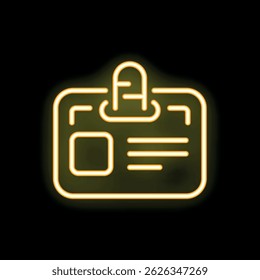 Icono de neón amarillo que representa una tarjeta de Identificación, aislado en un fondo negro