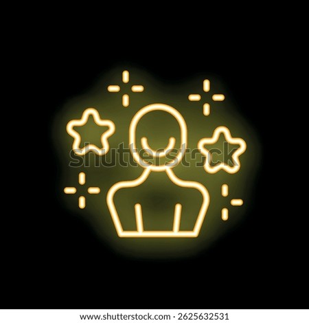 Yellow neon icon representing a satisfied customer with a positive feedback experience