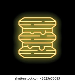 Gelbes Neon-Symbol, das ein Server-Rack darstellt und Konzepte der Datenspeicherung und Netzwerkinfrastruktur hervorruft