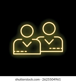 Yellow neon icon representing two businessmen standing side by side, suitable for business and teamwork concepts