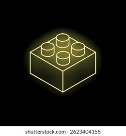 Ícone de neon amarelo de um único bloco de construção brilhando sobre um fundo preto, perfeito para qualquer projeto que precise de um toque divertido