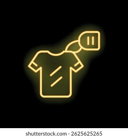 Yellow neon icon of t shirt with price tag, concept of online shopping for clothes