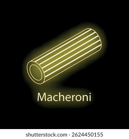 Yellow neon illustration of macaroni pasta glowing on a black background