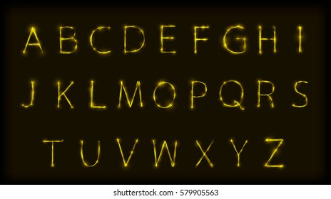 yellow neon letters of the alphabet. components for your graphic design. vector illustration