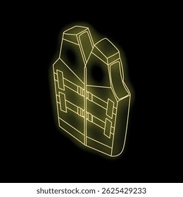 Yellow neon life jacket glowing in the dark, concept of safety and sea voyages