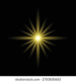 Efeito de luz de néon amarelo com faíscas brilhantes e reflexões de brilho de lente
