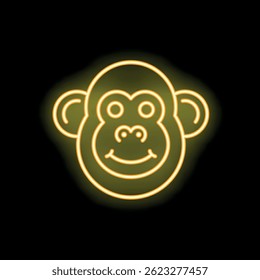 Yellow neon light shaped like a monkey face, glowing on a dark background