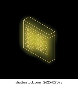 Luz de neon amarelo mostrando a planilha sobre fundo preto, conceito para negócios e finanças