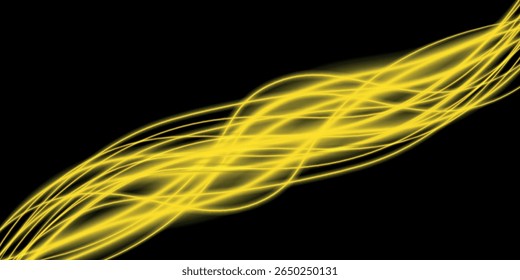 ondas de linha de neon amarelo no fundo preto