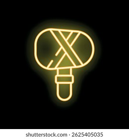Yellow neon microphone icon glowing on dark purple background, concept for podcast, karaoke, radio station or music