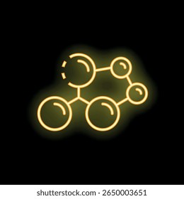 Yellow neon molecule structure glowing against a dark background, representing concepts of chemistry, science, and molecular bonds