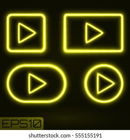 Yellow Neon Play Button. Vector Illustration. 