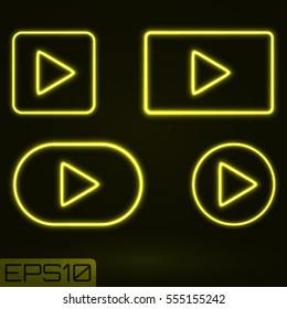 Yellow Neon Play Button. Vector Illustration. 
