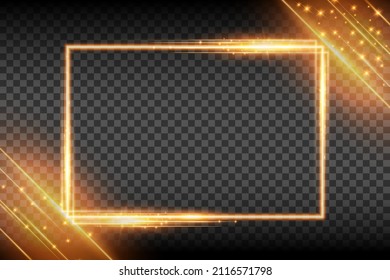 yellow neon rectangle frame, Glow border. frame with shining effects sign on transparent background, vector illustration.