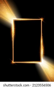 yellow neon rectangle frame, Glow border. frame with shining effects sign on transparent background, vector illustration.