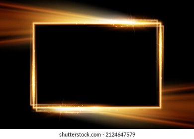 marco rectangular de neón amarillo, borde brillante. cuadro con efectos brillantes signo en fondo transparente, ilustración vectorial.