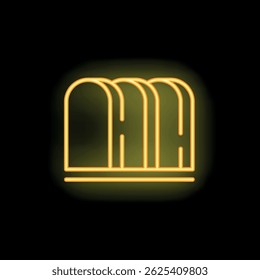 Yellow neon sign depicting a loaf of sliced bread, set against a black background