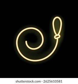 Yellow neon sign depicting a party blower with a spiral shape on a black background
